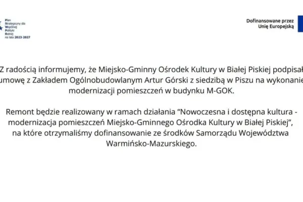 Miejsko-Gminny Ośrodek Kultury w Białej Piskiej przejdzie modernizację