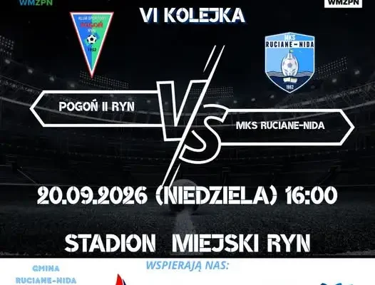 MKS Ruciane-Nida zagra na wyjeździe z rezerwami Pogoni Ryn w VI kolejce B Klasy