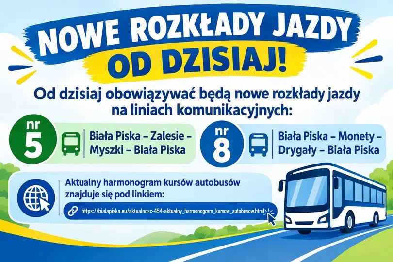 Nowe rozkłady jazdy autobusów w Białej Piskiej – linie 5 i 8
