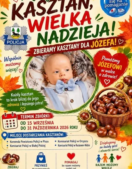 Piska Policja zbiera kasztany dla Józefa. Rusza kolejna edycja „Nakręć się na pomaganie”