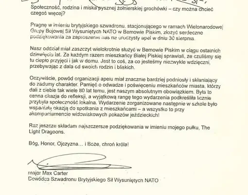 Brytyjscy żołnierze dziękują Białej Piskiej za gościnność podczas obchodów rocznicy wybuchu II wojny światowej